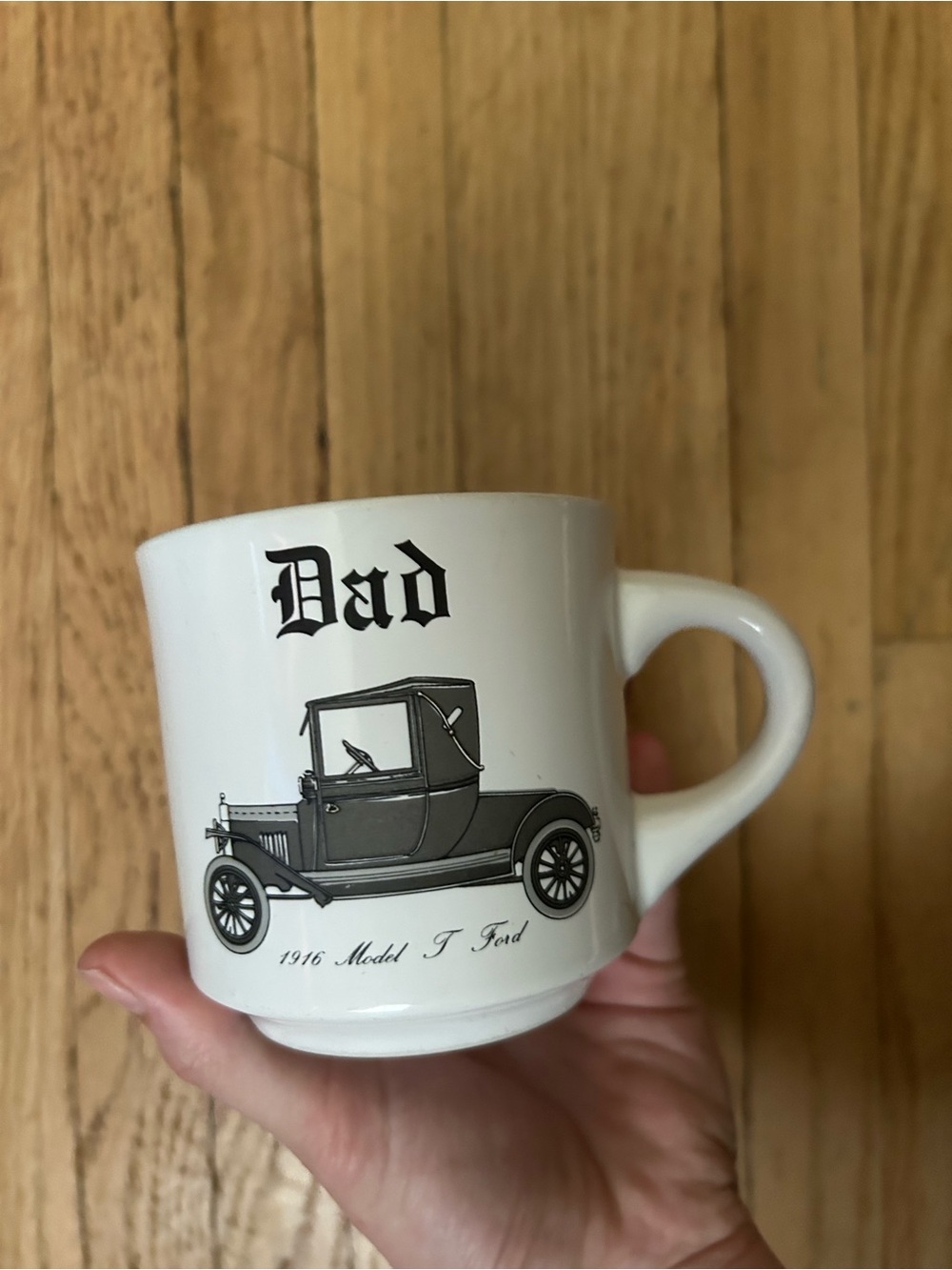 White 'Dad' Ceramic Mug with Vintage Car Graphic